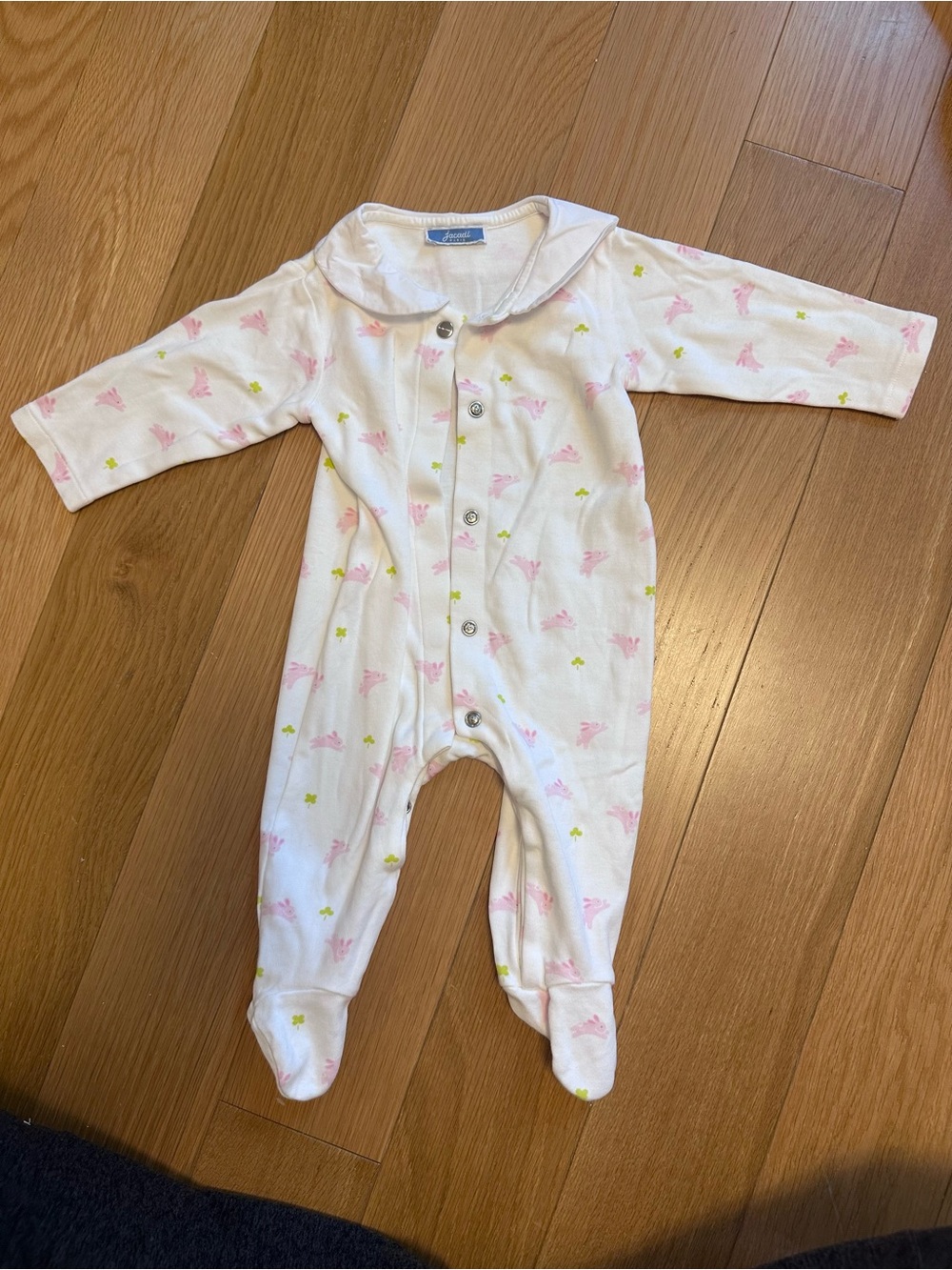 Jacadi White Footed One-Piece with Pink Bunny Print